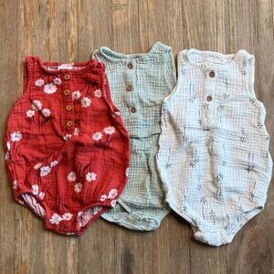 Cat & Jack Grayson Mini Sleeveless Baby Romper Set Orange/Red, Mint Green, Cream